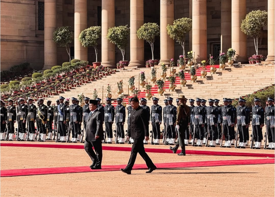 Presiden RI Prabowo Subianto melakukan kunjungan kenegaraan dalam memperingati Hari Republik ke-76 India di Istana Kepresidenan Rashtrapati Bhavan New Delhi (Ashar/Foto:Tim Media Presiden/SinPo.id)