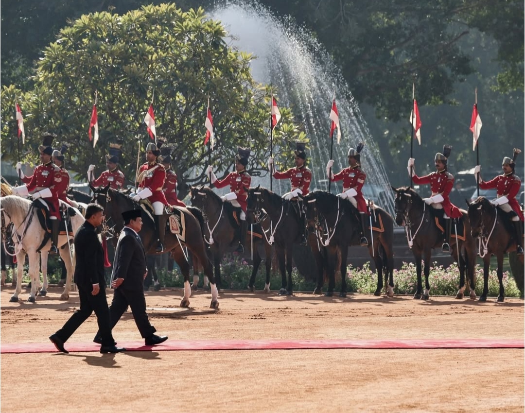 Presiden RI Prabowo Subianto melakukan kunjungan kenegaraan dalam memperingati Hari Republik ke-76 India di Istana Kepresidenan Rashtrapati Bhavan New Delhi (Ashar/Foto:Tim Media Presiden/SinPo.id)