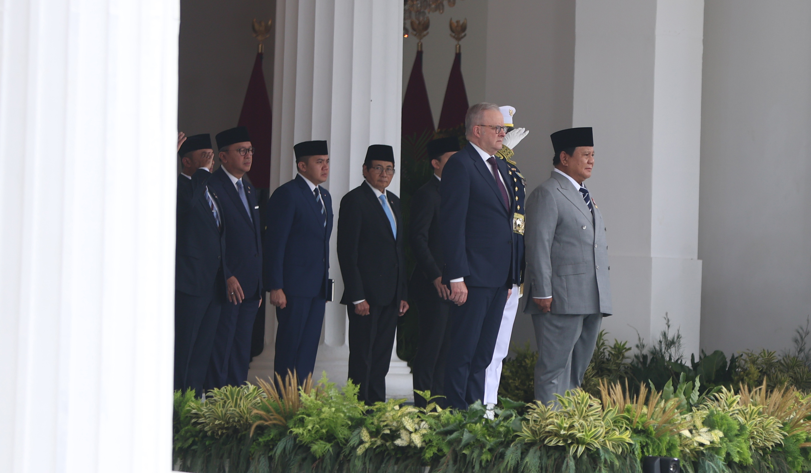 Prabowo saat menerima kunjungan kenegaraan PM Australia. (Agus Priatna/SinPo.id)