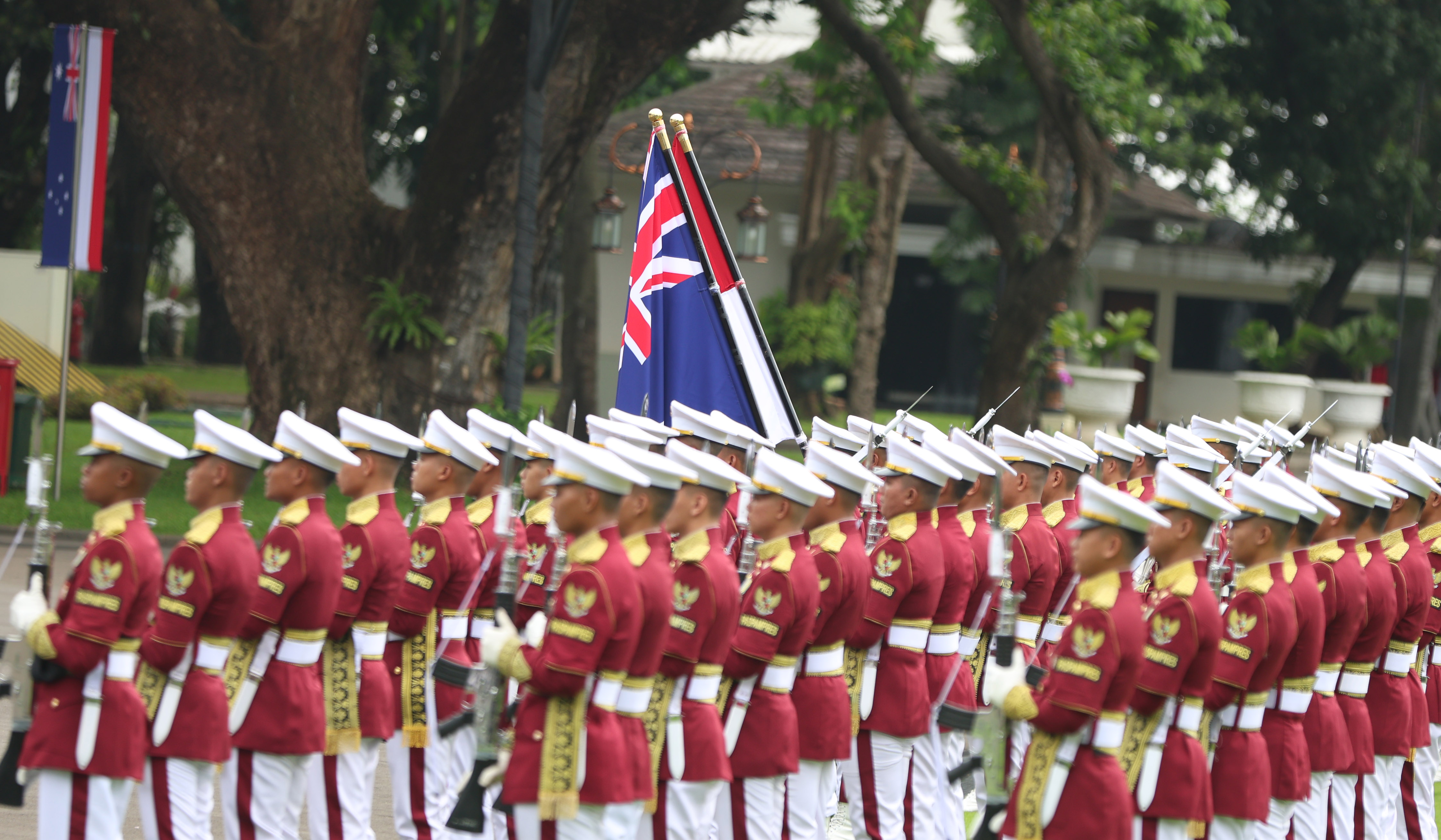 Prabowo saat menerima kunjungan kenegaraan PM Australia. (Agus Priatna/SinPo.id)