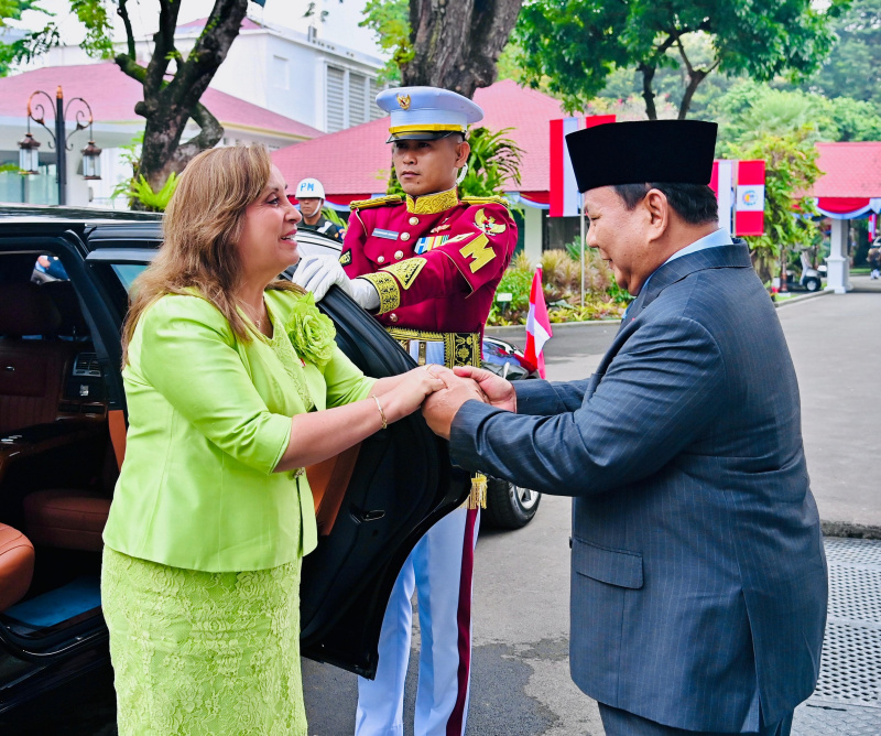 Presiden Prabowo menerima kunjungan kenegaraan Presiden Peru Dina Ercilia Boluarte Zegarra di Istana Merdeka (Ashar/Foto:LailyRachev Biro Setpres/SinPo.id)