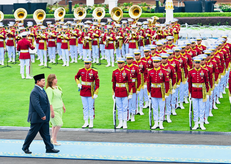Presiden Prabowo menerima kunjungan kenegaraan Presiden Peru Dina Ercilia Boluarte Zegarra di Istana Merdeka (Ashar/Foto:LailyRachev Biro Setpres/SinPo.id)
