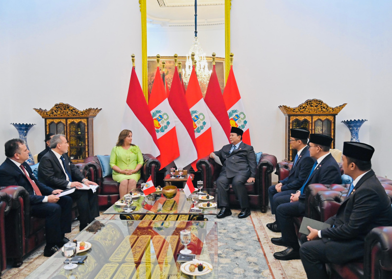 Presiden Prabowo menerima kunjungan kenegaraan Presiden Peru Dina Ercilia Boluarte Zegarra di Istana Merdeka (Ashar/Foto:LailyRachev Biro Setpres/SinPo.id)