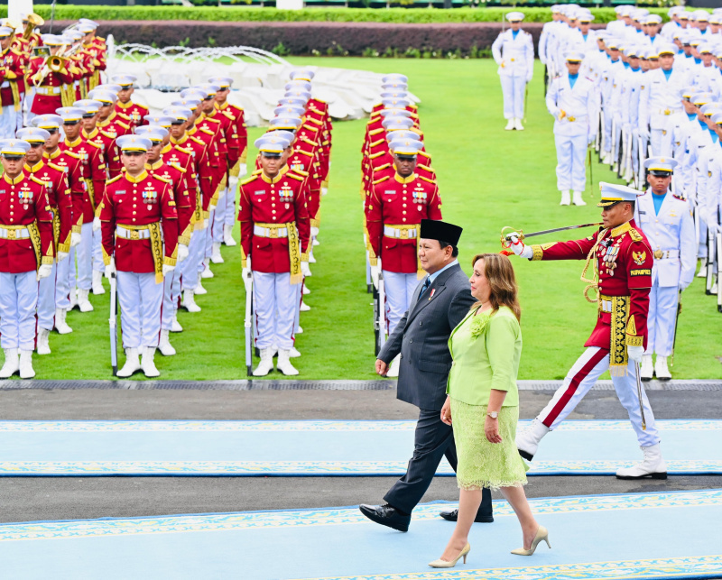 Presiden Prabowo menerima kunjungan kenegaraan Presiden Peru Dina Ercilia Boluarte Zegarra di Istana Merdeka (Ashar/Foto:LailyRachev Biro Setpres/SinPo.id)