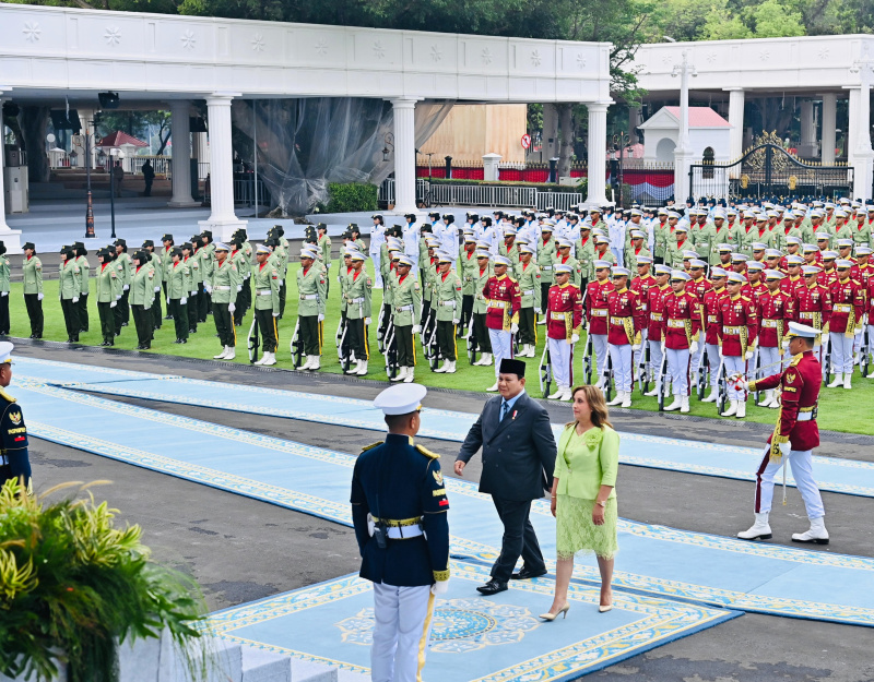 Presiden Prabowo menerima kunjungan kenegaraan Presiden Peru Dina Ercilia Boluarte Zegarra di Istana Merdeka (Ashar/Foto:LailyRachev Biro Setpres/SinPo.id)