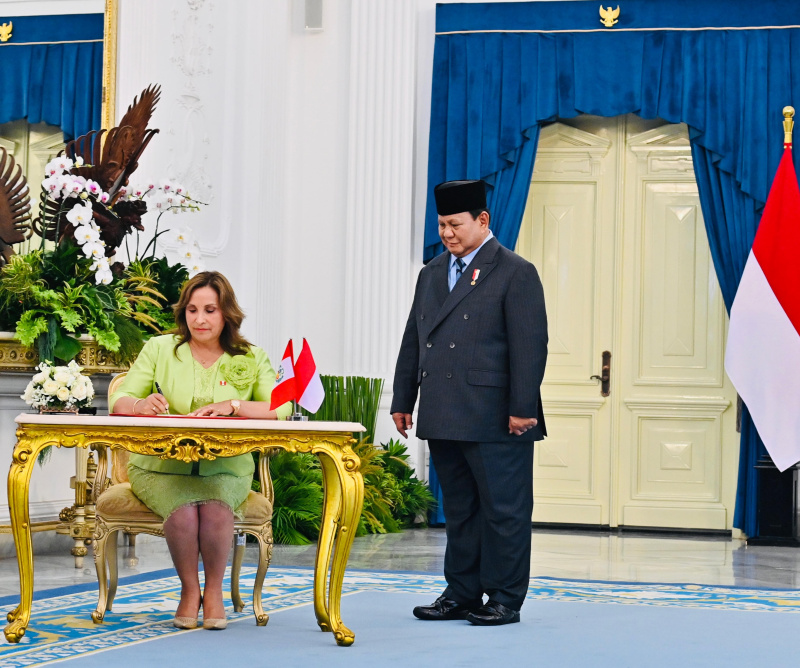 Presiden Prabowo menerima kunjungan kenegaraan Presiden Peru Dina Ercilia Boluarte Zegarra di Istana Merdeka (Ashar/Foto:LailyRachev Biro Setpres/SinPo.id)