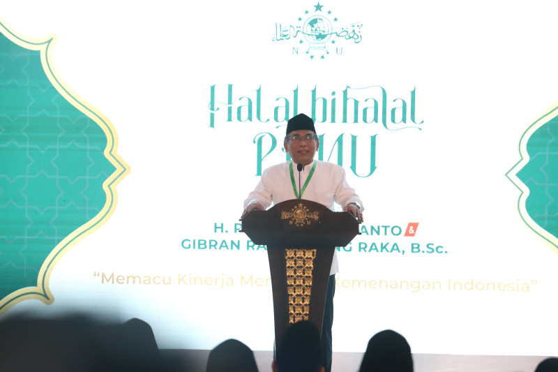 Presiden terpilih Prabowo Subianto dan Wakil Presiden terpilih Gibran Rakabuming Raka menghadiri  acara halal bihalal PBNU (Ashar/SinPo.id)