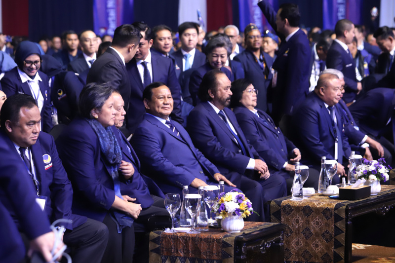 Presiden terpilih Prabowo Subianto hadiri penutupan Kongres NasDem ke III di Jakarta Convention Center (Ashar/SinPo.id)