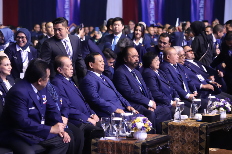 Presiden terpilih Prabowo Subianto hadiri penutupan Kongres NasDem ke III di Jakarta Convention Center (Ashar/SinPo.id)