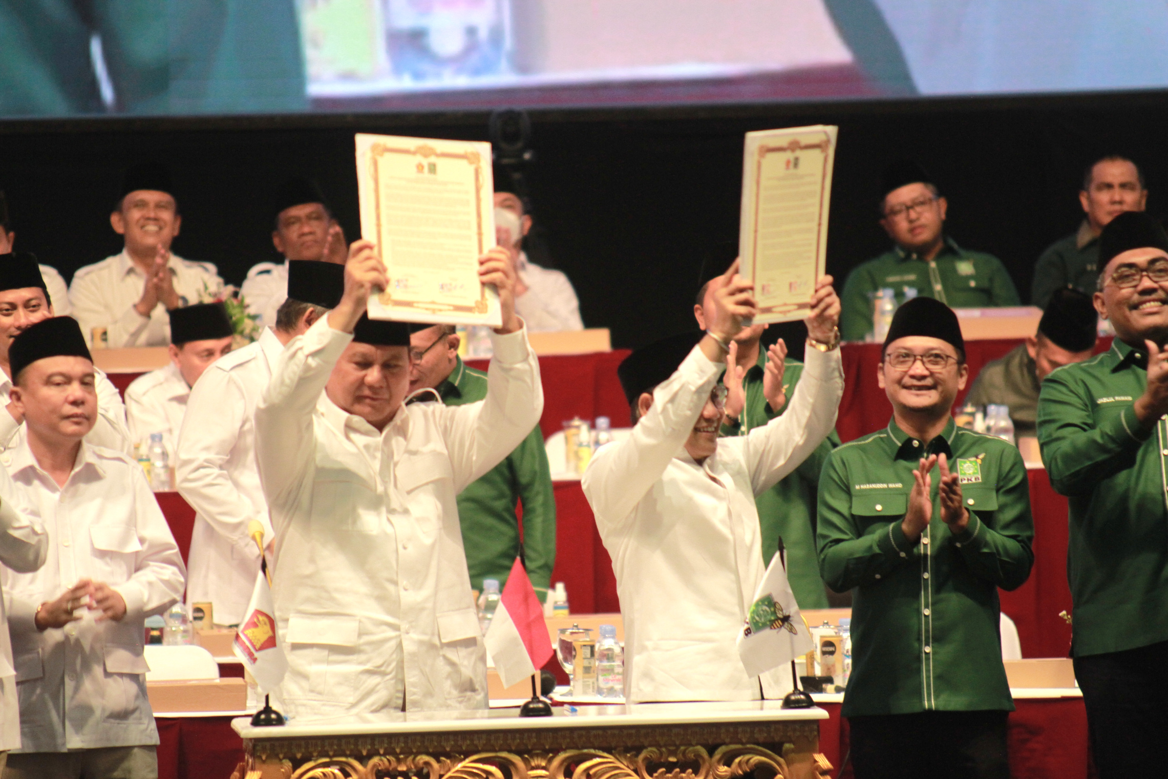 Ketua Umum Gerindra Prabowo Subianto dan Ketua Umum PKB Muhaimin Iskandar Resmi Koalisi (Ashar/SinPo.id)