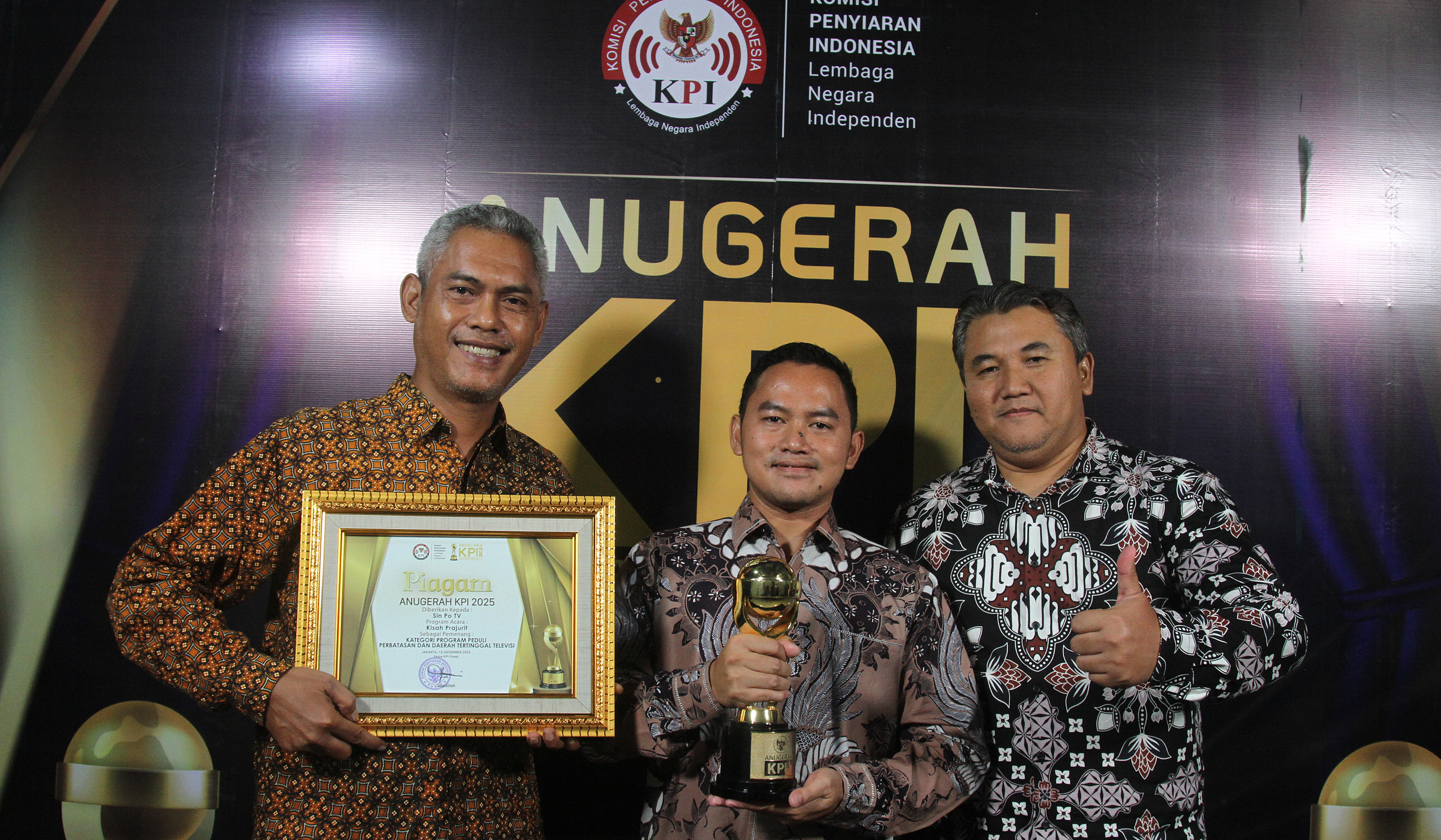 Sin Po Tv raih Anugerah KPI 2025. (Agus Priatna/SinPo.id)