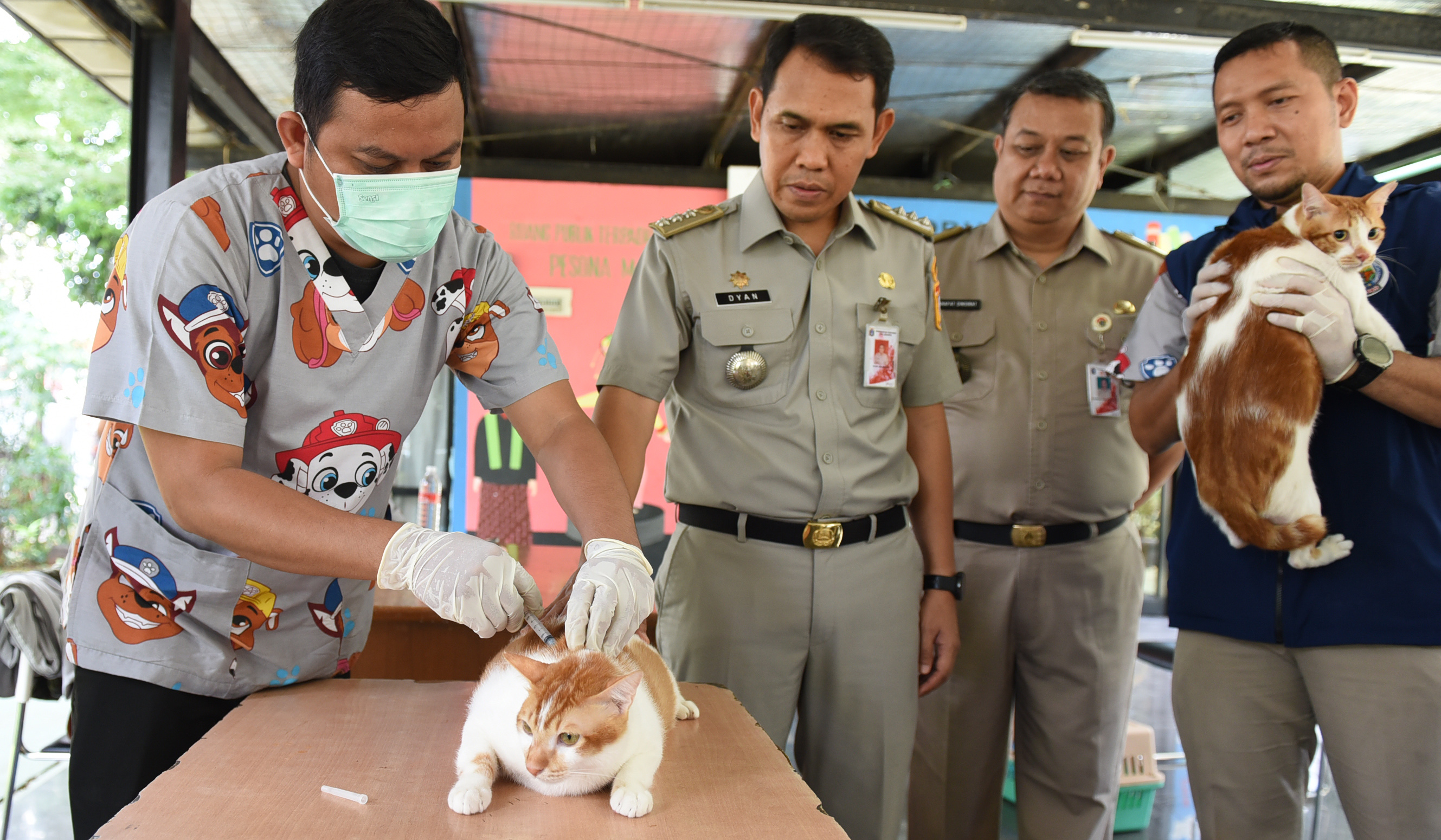 Pemberian vaksin rabies. (Agus Priatna/SinPo.id)