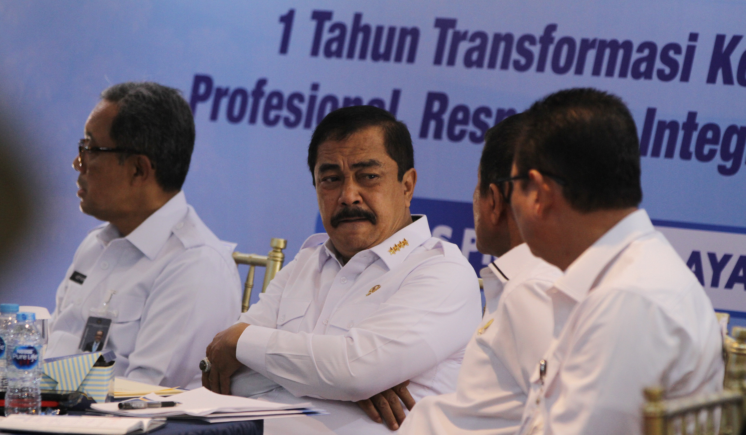 Menteri Imipas, Agus Andrianto, saat menggelar refleksi akhir tahun. (Agus Priatna/SinPo.id)