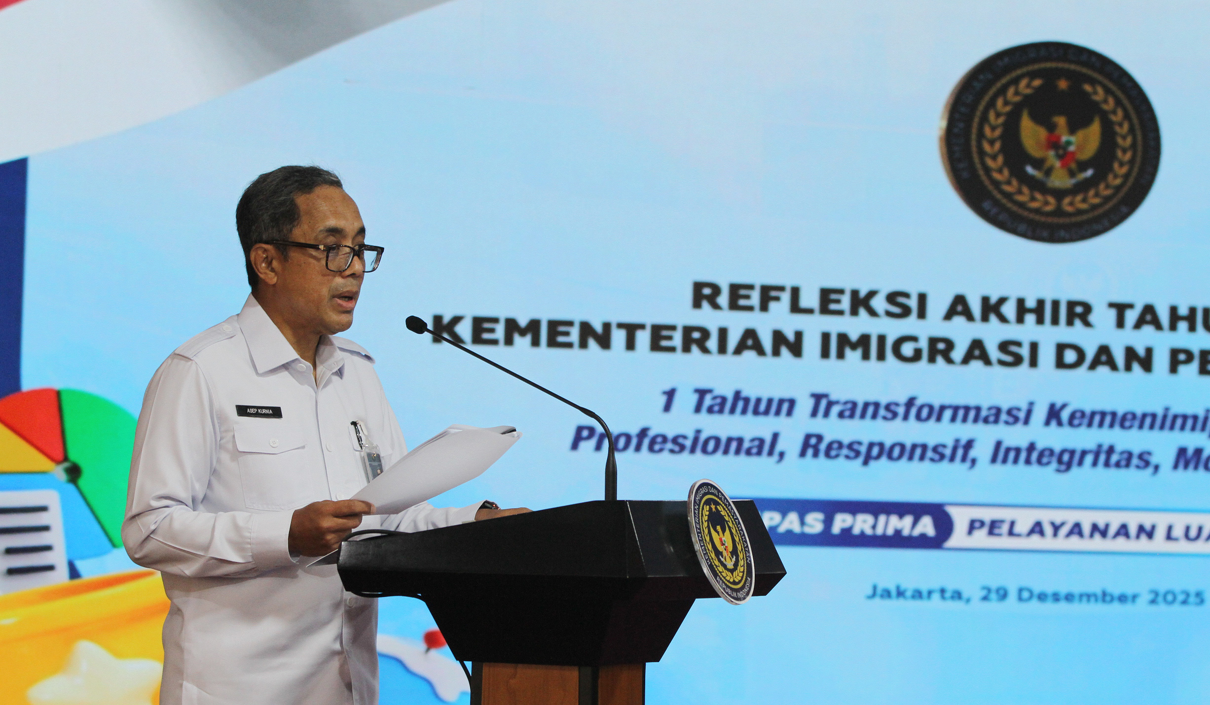 Menteri Imipas, Agus Andrianto, saat menggelar refleksi akhir tahun. (Agus Priatna/SinPo.id)