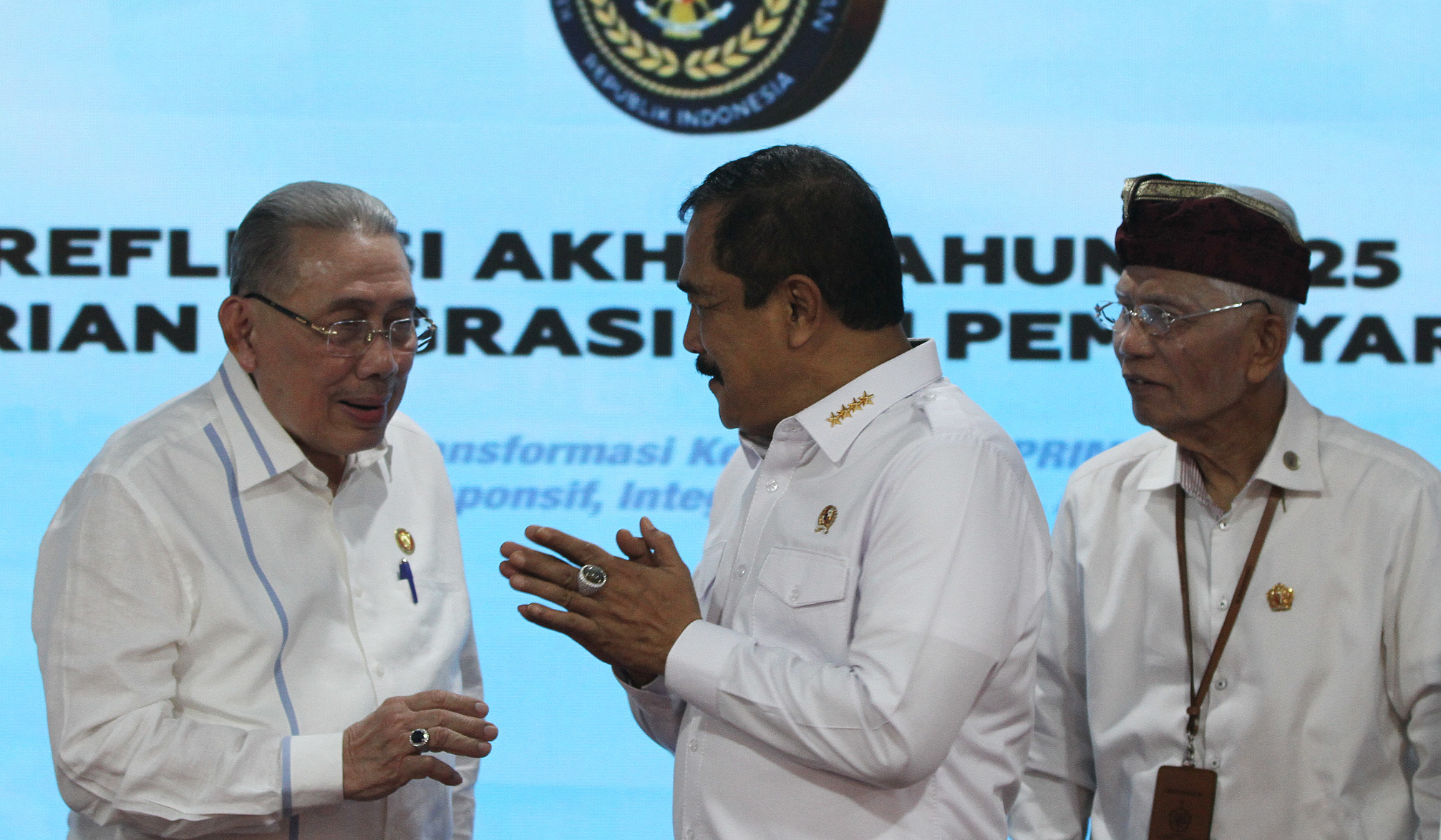 Menteri Imipas, Agus Andrianto, saat menggelar refleksi akhir tahun. (Agus Priatna/SinPo.id)